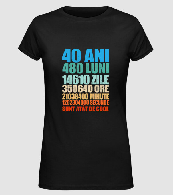 De 40 ani - luni - zile - ore - minute - secunde - sunt atât de cool model negru pe tricou