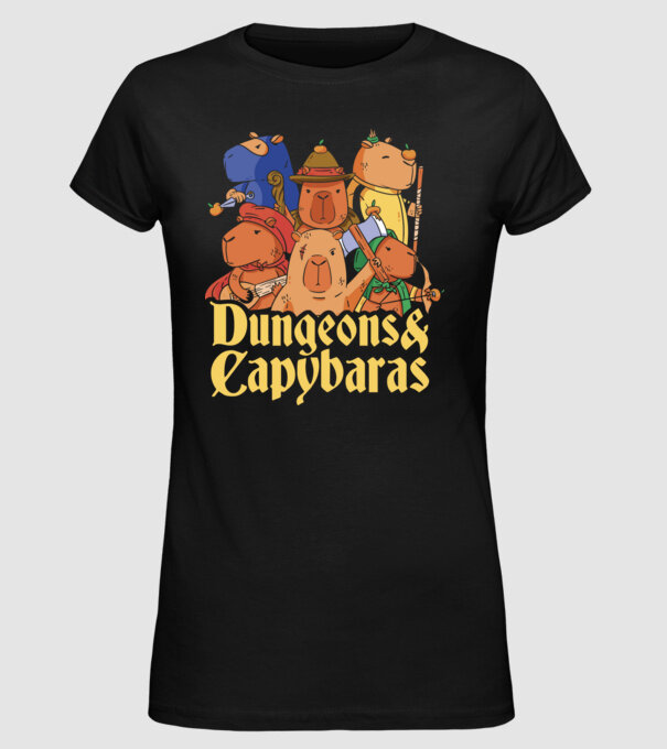 Dungeons and Capybaras model negru pe tricou