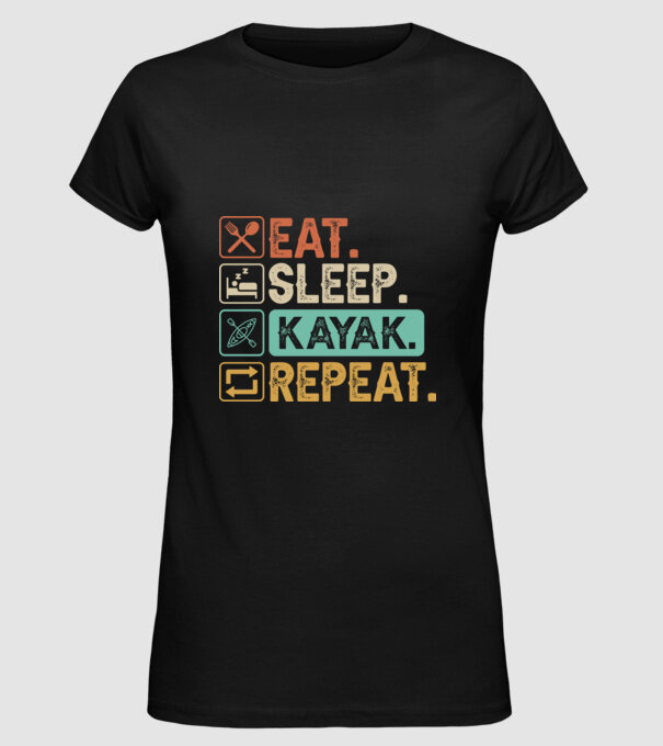 Eat Sleep Kayak model negru pe tricou