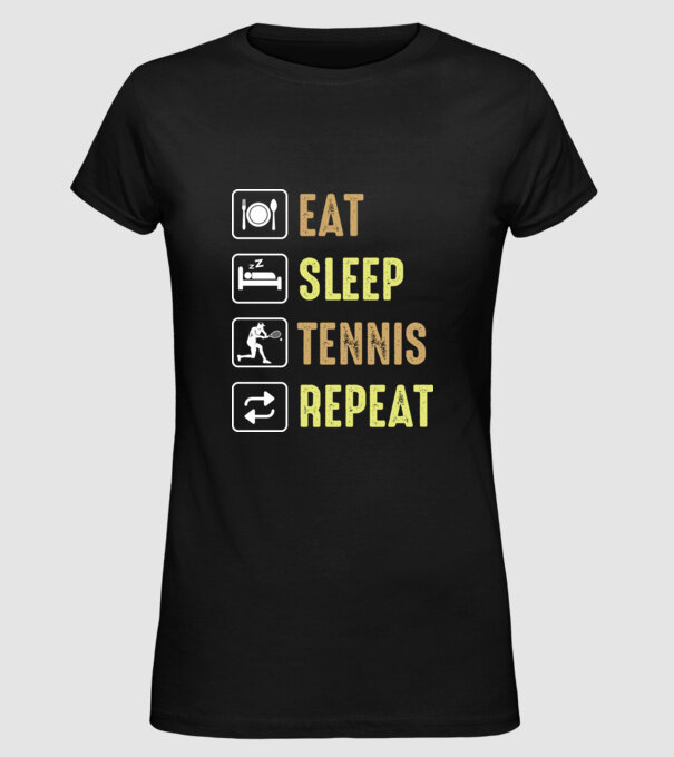 eat sleep tennis repeat model negru pe tricou