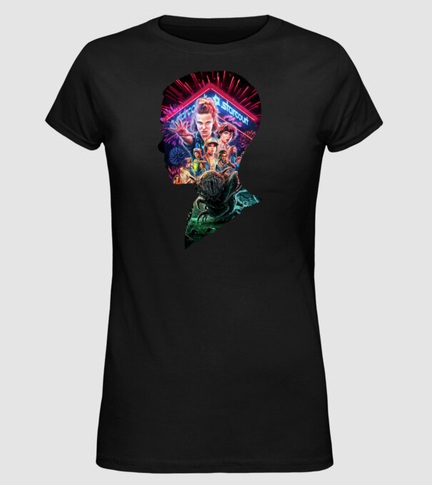 eleven poster head model negru pe tricou