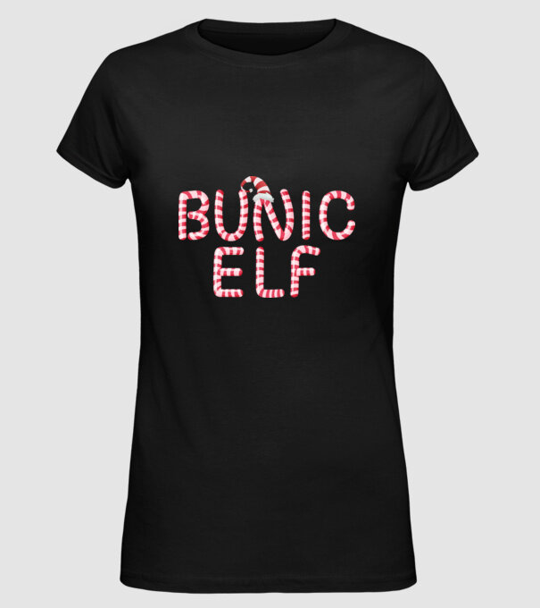bunic elf model negru pe tricou