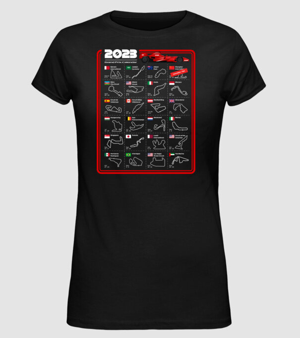 F1 2023 Formula Grand prix calendar model negru pe tricou