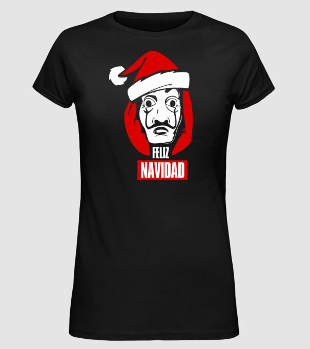 feliz navidad merry christmas money heist model negru pe tricou