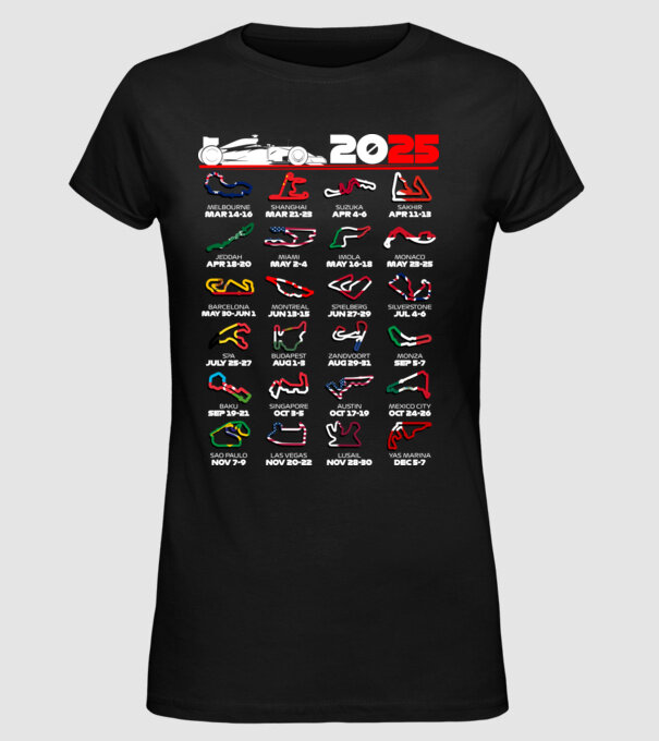 F1 calendar 2025 Negru model negru pe tricou