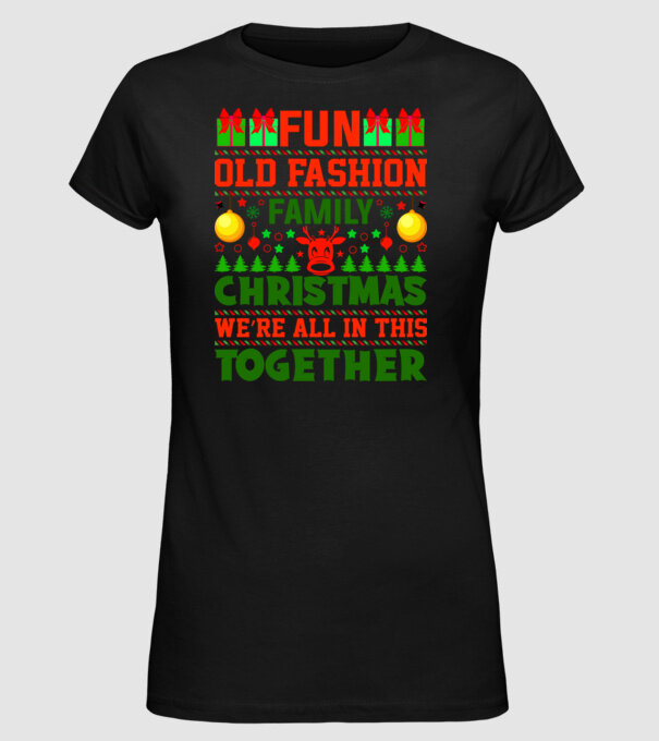 fun old fashion family christmas model negru pe tricou