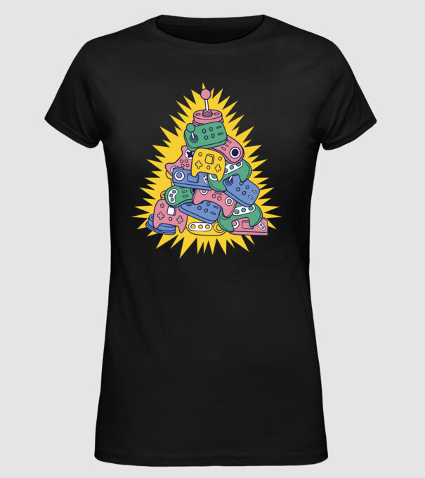 Gamer controller christmas tree model negru pe tricou