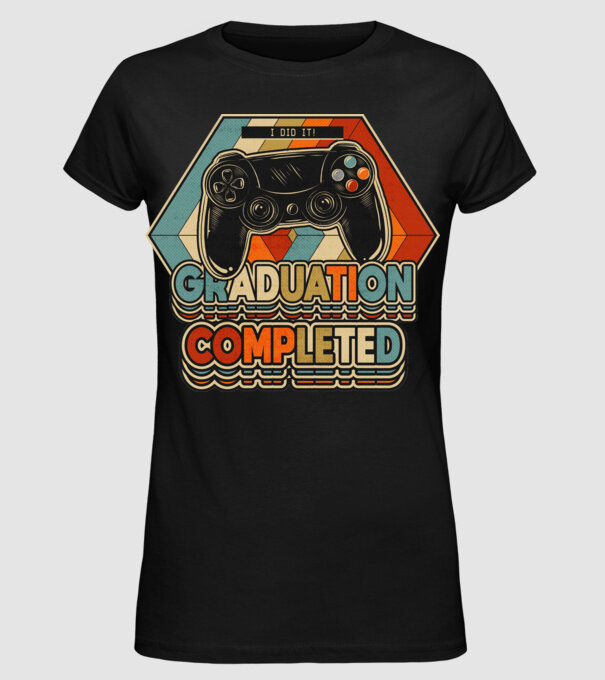 Graduatuion completed retro model negru pe tricou