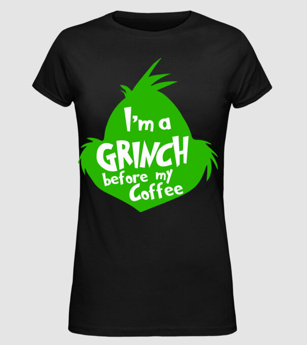 Grinch before coffee model negru pe tricou