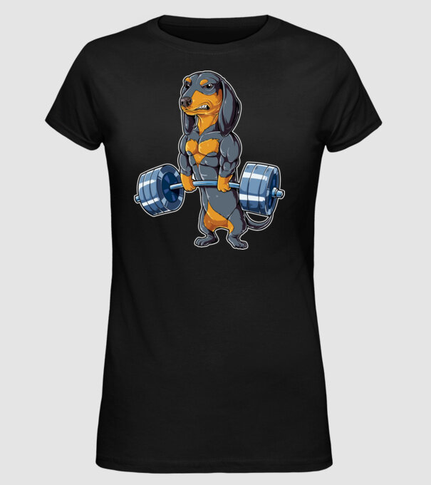 Gym teckel model negru pe tricou
