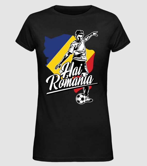 Hai romania fotbal model negru pe tricou