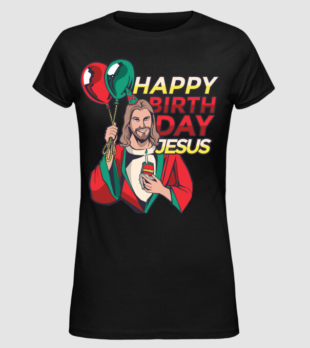Happy Birtday Jesus! model negru pe tricou