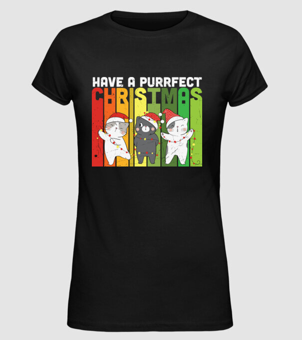 Have a purrfect christmas model negru pe tricou