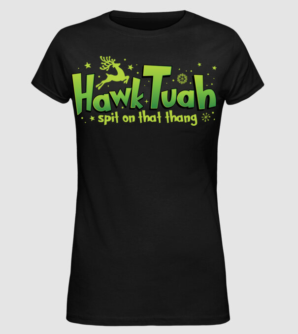 Hawk tuah xmas model negru pe tricou