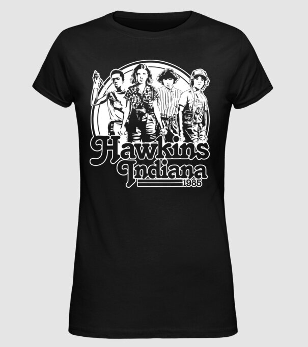 hawkins indiana stranger things2 model negru pe tricou