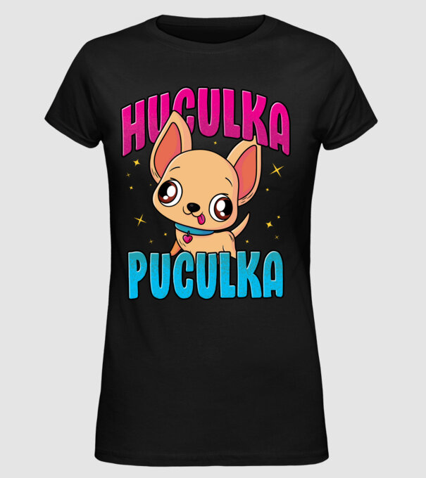 Huculka Puculka chivava model negru pe tricou