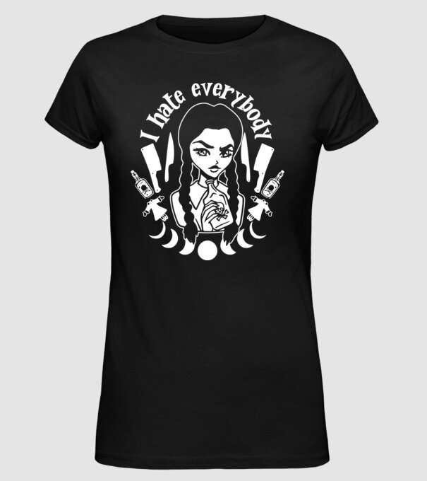  I hate everybody cartoon model negru pe tricou