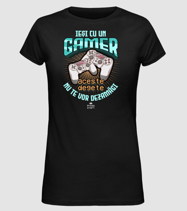 Ieși cu un gamer - aceste degete nu te vor dezamăgi model negru pe tricou