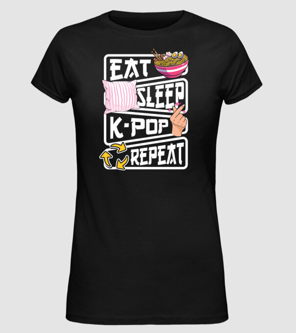 K-POP EAT SLEEP model negru pe tricou