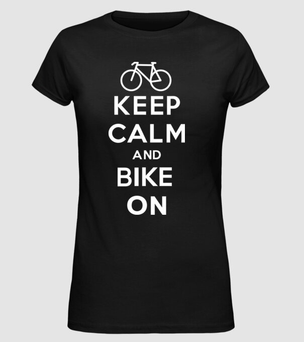 Keep calm and bike on model negru pe tricou