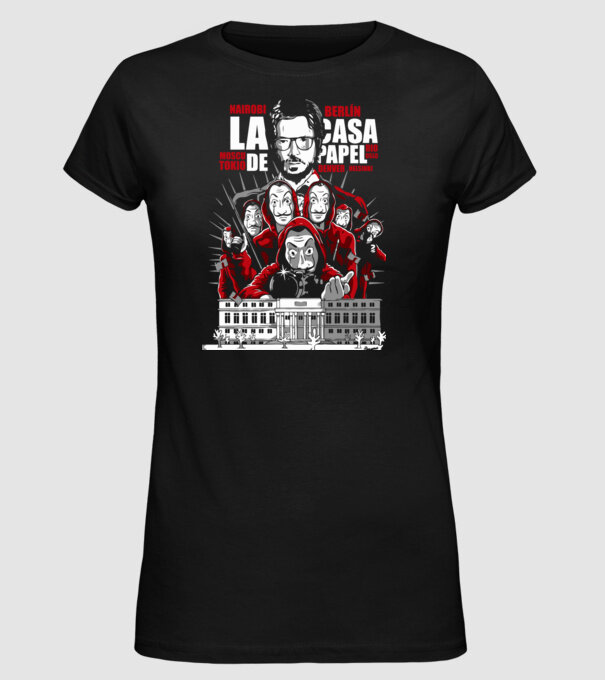 la casa de papel family model negru pe tricou