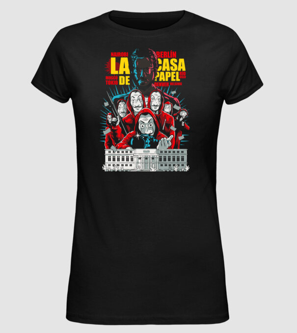 La casa de papel ilutración model negru pe tricou