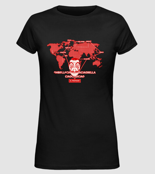 la casa de papel map model negru pe tricou