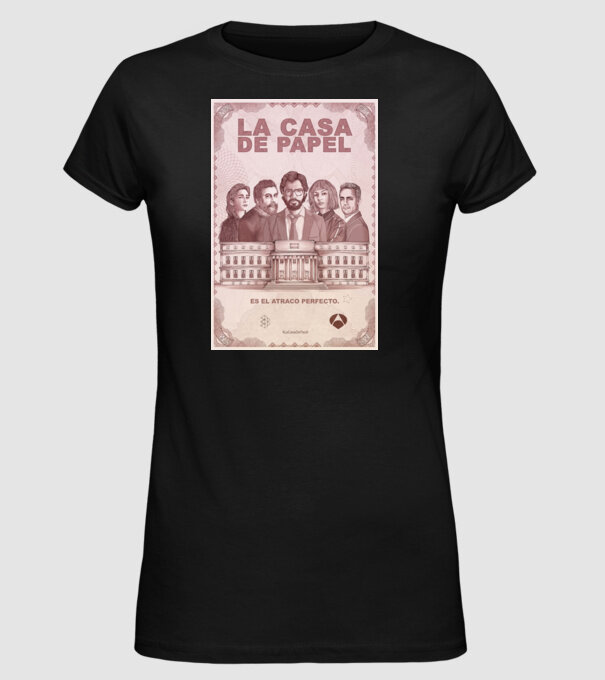 la casa de papel poster model negru pe tricou