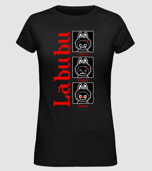 Labubu moods model negru pe tricou