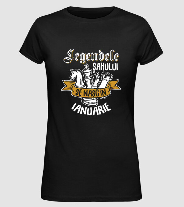 Legendele șahului se nasc în ianuarie model negru pe tricou