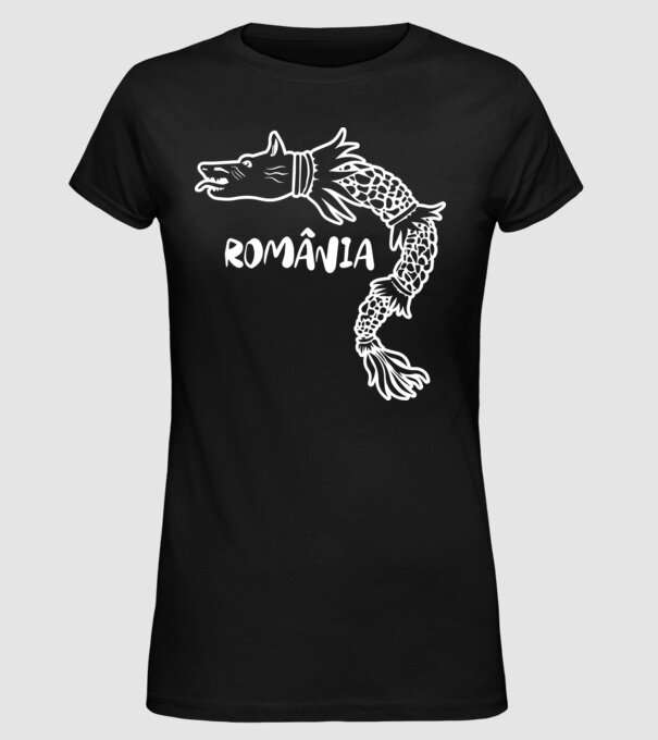 Lupul dacic alb model negru pe tricou