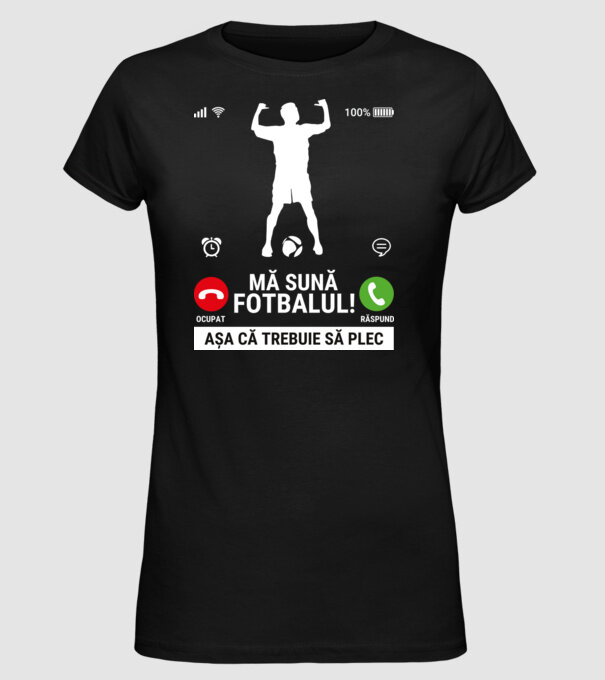 Mă sună fotbalul model negru pe tricou