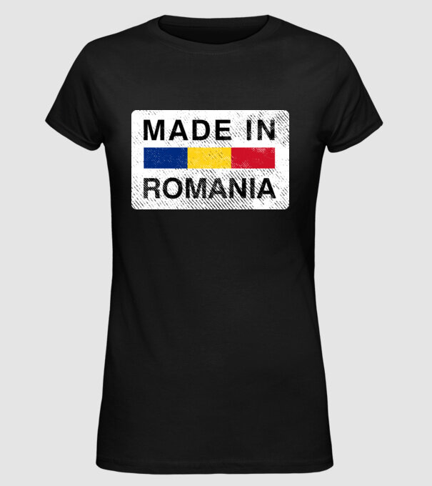 made in romania model negru pe tricou