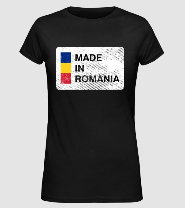 made in romania model negru pe tricou