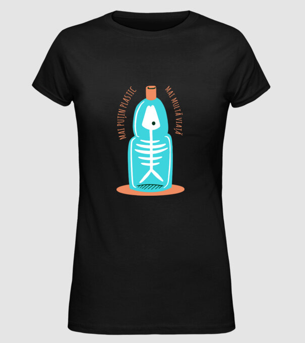 mai puțin plastic, mai multă viață model negru pe tricou