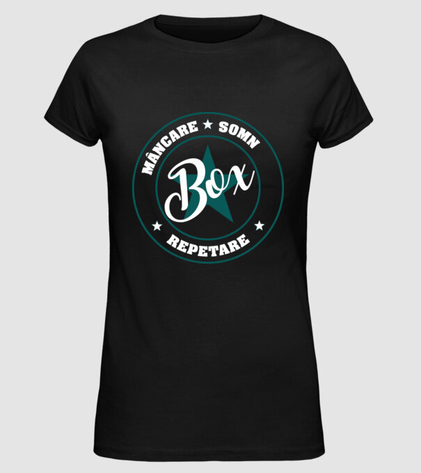 mâncare somn box reluare model negru pe tricou