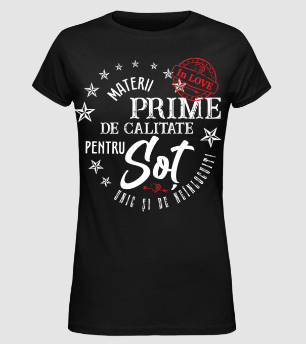 Materii prime de calitate pentru soț model negru pe tricou