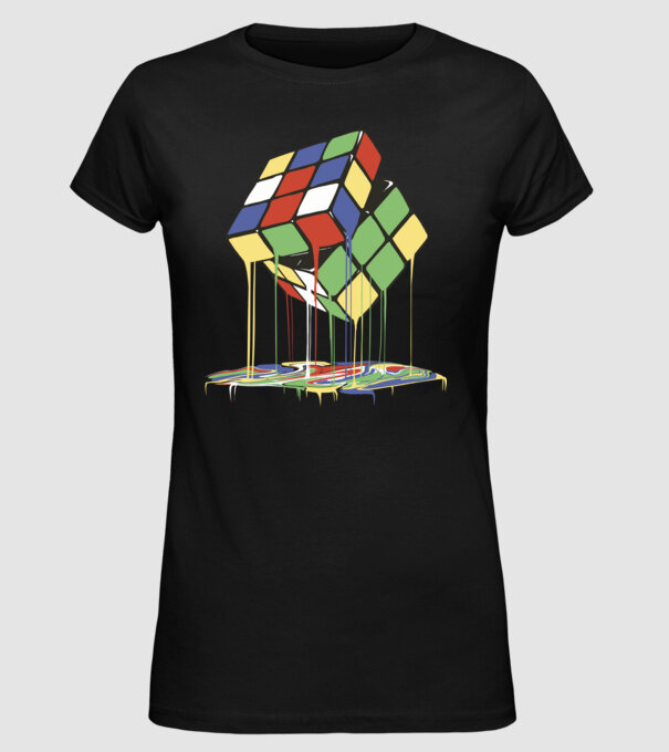 Melting Rubik cube model negru pe tricou