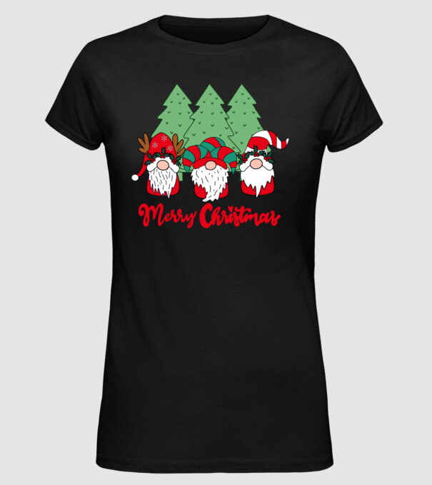 Merry christmas gnomes model negru pe tricou