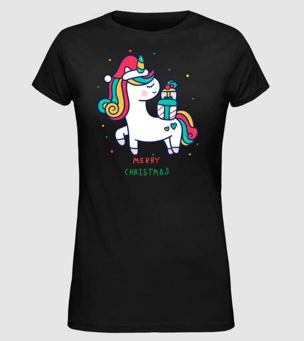 merry christmas unicorn model negru pe tricou
