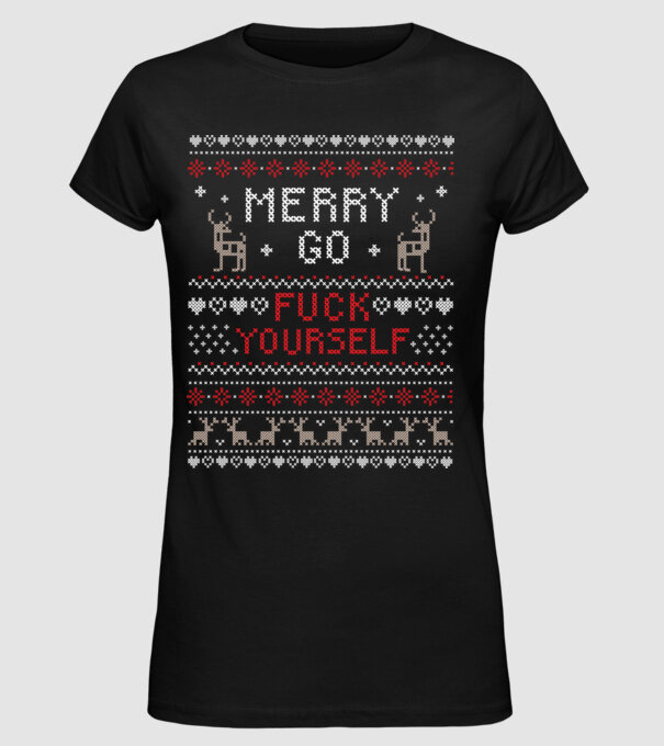 Merry go fuck yourself model negru pe tricou