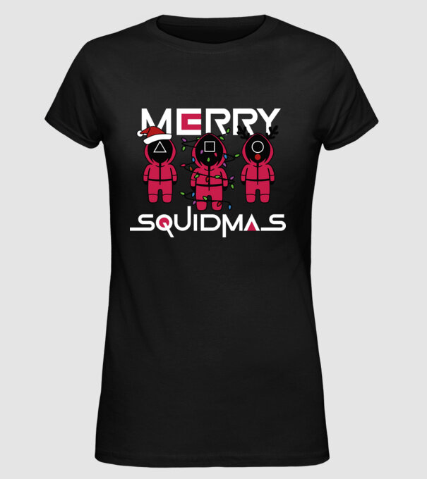 Merry squidmas model negru pe tricou