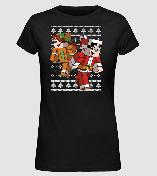 Minecraft christmas ugly sweater model negru pe tricou