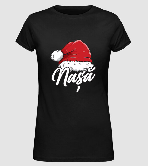 nașă Santa Hat model negru pe tricou