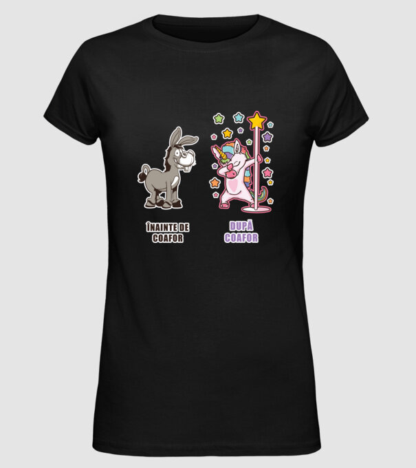 Înainte de coafor - După coafor model negru pe tricou