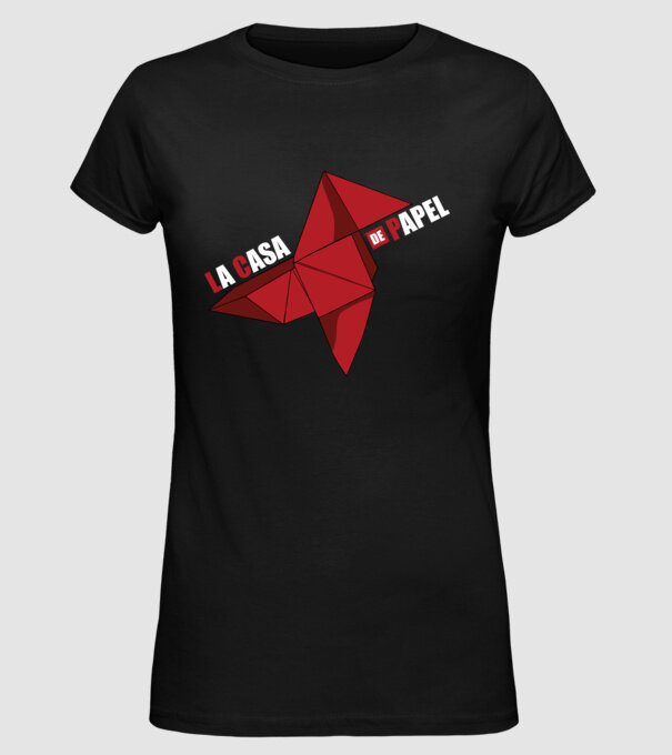origami la casa de papel model negru pe tricou