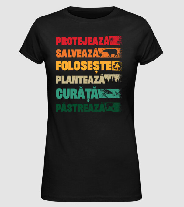 protejează salvează păstrează model negru pe tricou