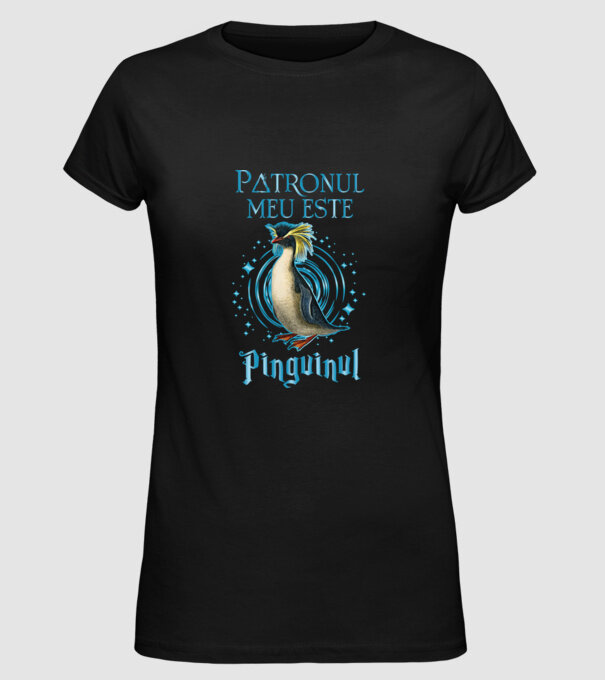 Patronul meu este PINGUINUL model negru pe tricou