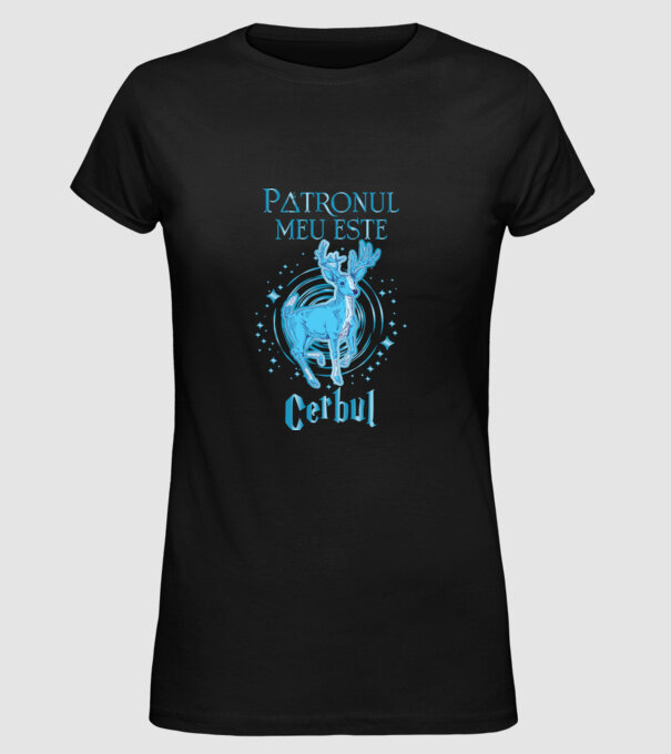 Patronul meu este CERBUL model negru pe tricou