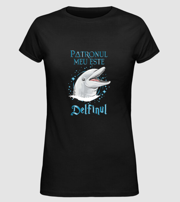 Patronul meu este DELFINUL model negru pe tricou